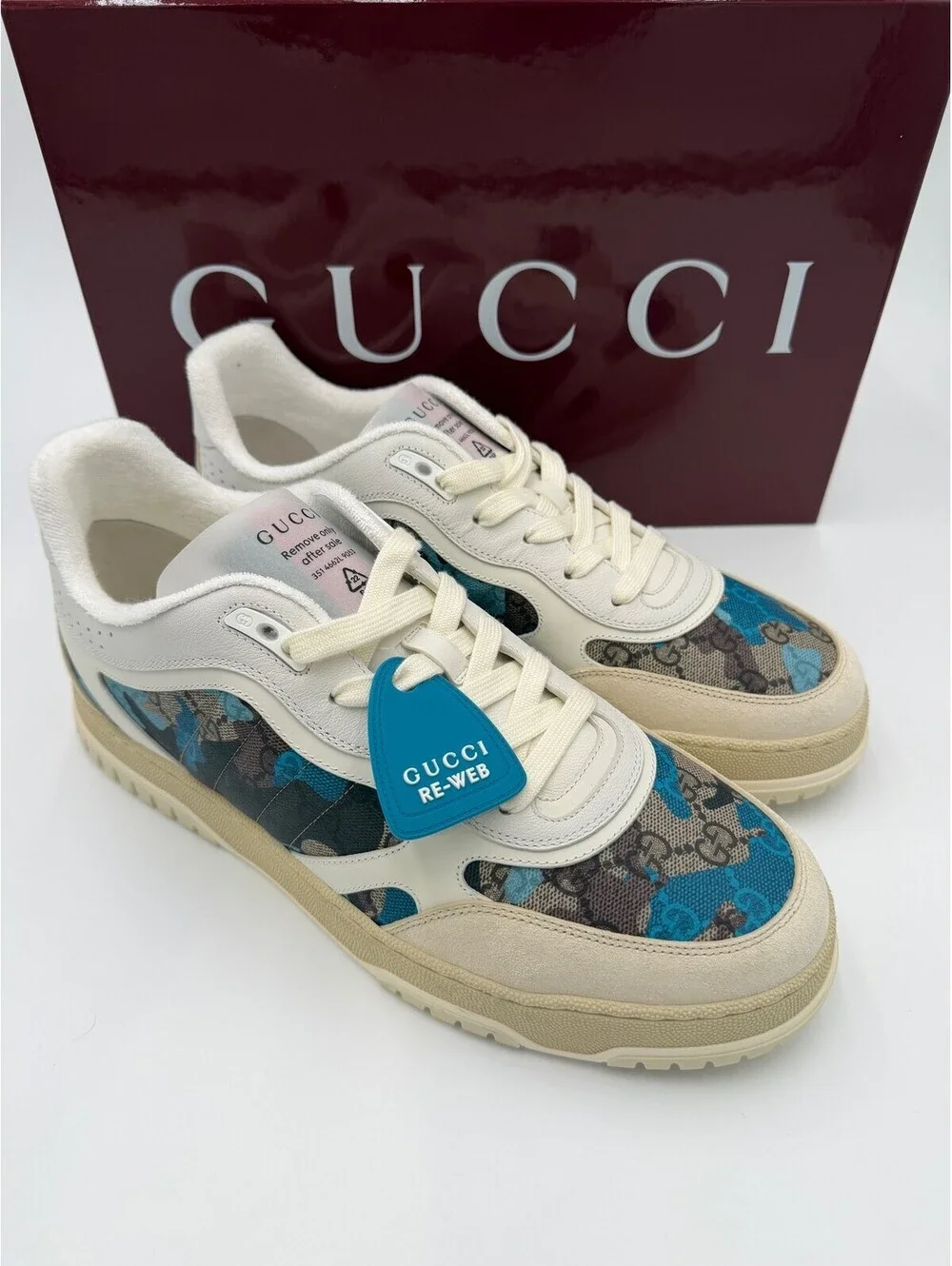 Gucci Re Web Sneakers Beige Mens Size 11/44 New